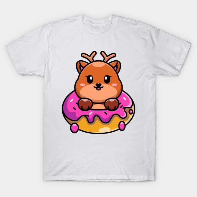 Cute baby deer with doughnut cartoon T-Shirt by Wawadzgnstuff